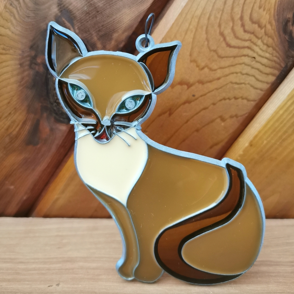 Vintage Stained Glass Siamese Cat Sun Catcher